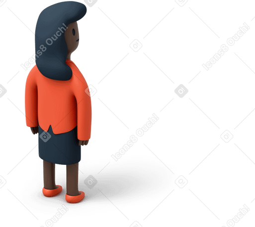 3D Back view of black woman in suit looking right Illustration in PNG, SVG