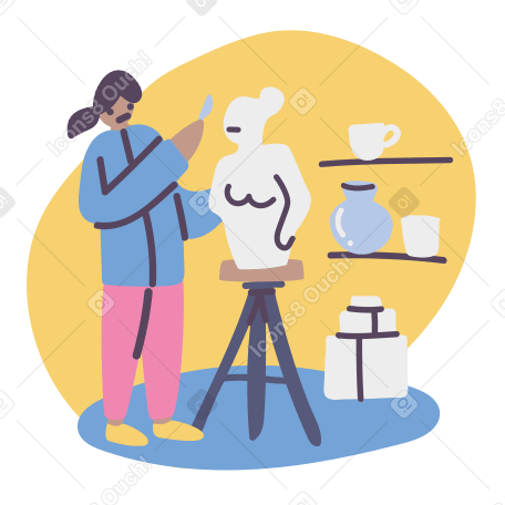 Female sculptor creates a clay sculpture in a workshop Illustration in PNG, SVG