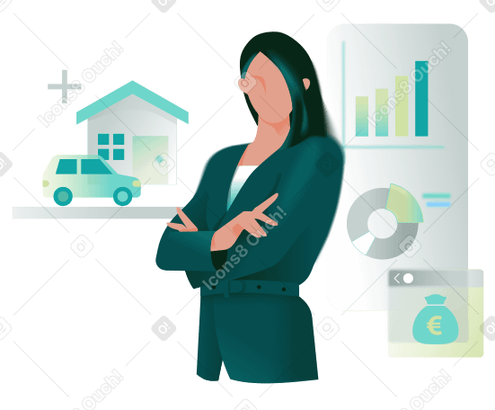 Geschäftsfrau investiert in immobilien und aktien PNG, SVG