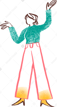 Коротко стриженная женщина стоит с поднятыми руками в PNG, SVG
