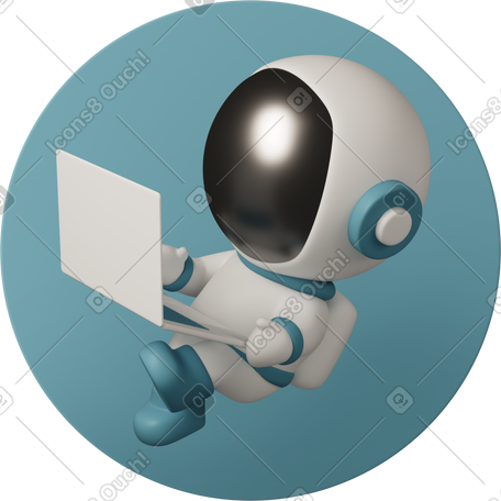 3D cute astronaut with laptop flies in outer space PNG, SVG