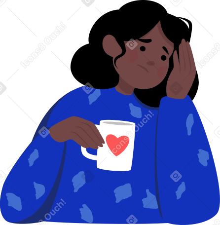 tired girl with a mug in her hands Illustration in PNG, SVG