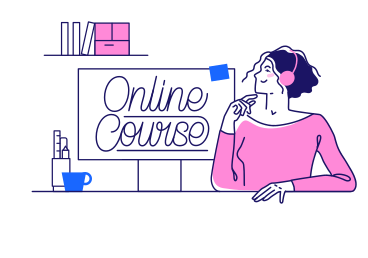 Lettering Online Course on pc screen with female student PNG, SVG