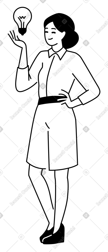 Woman having idea and light bulb PNG, SVG