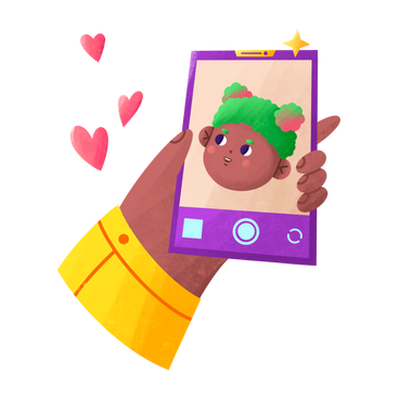 Girl taking a selfie with her hand outstretched PNG, SVG