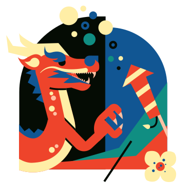Chinese dragon with festive firework PNG, SVG