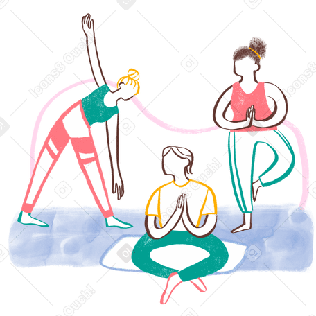 三个人做瑜伽 PNG, SVG