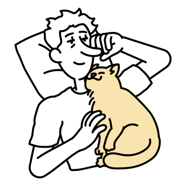 Young man cuddling with his cat PNG, SVG