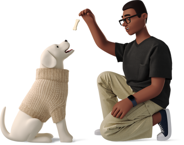 young man feeding a dog PNG, SVG