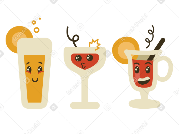 Alcoholic cocktails with faces for party PNG, SVG