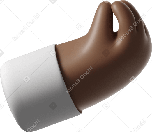 3D Рука темно-коричневой кожи с сжатыми пальцами в PNG, SVG