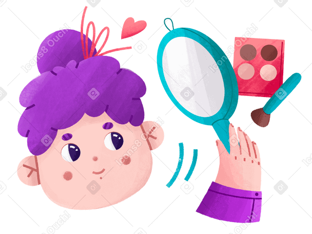 Girl does her makeup and looks in the mirror PNG, SVG