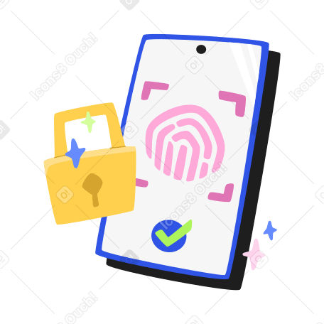 Security with fingerprint verification animated illustration in GIF, Lottie (JSON), AE