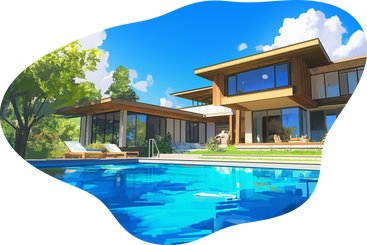 Современный дом с бассейном в PNG, SVG