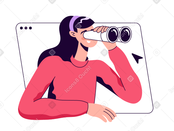 Young woman doing a search in the browser PNG, SVG