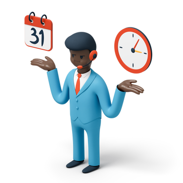 Customer support worker with clock and calendar PNG, SVG