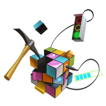 Cryptocurrency mining concept with puzzle and pickaxe PNG, SVG