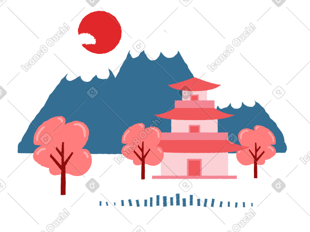 日本风景与雪山 PNG, SVG