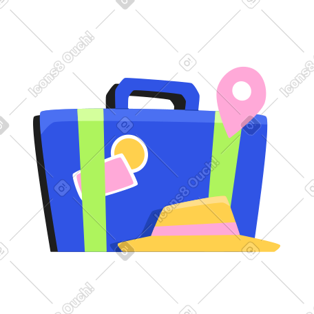 带帽子和位置标记的旅行箱 PNG, SVG