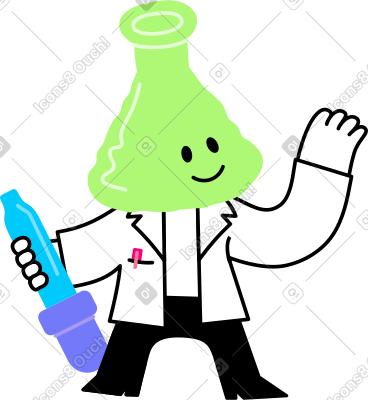 Character with a flask head holding a pipette PNG, SVG