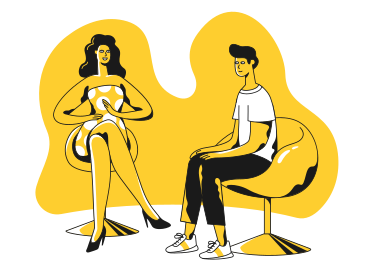 Man and woman sitting on chairs next to each other PNG, SVG