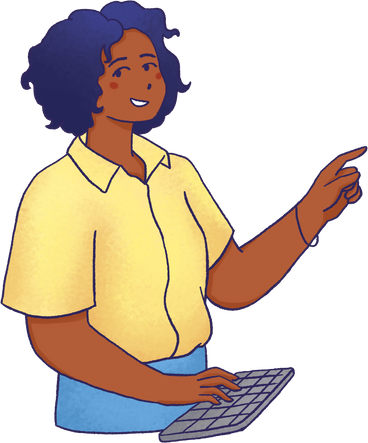 Woman with keyboard pointing at something PNG, SVG