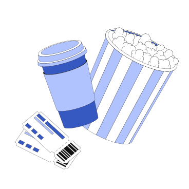 Popcorn, drink in a paper cup and movie tickets PNG, SVG