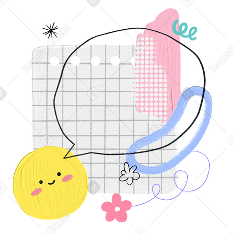 Decorative cute background with notebook sheet and emoji PNG, SVG