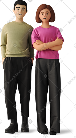 3D 男人和女人穿着便服站着微笑 PNG, SVG