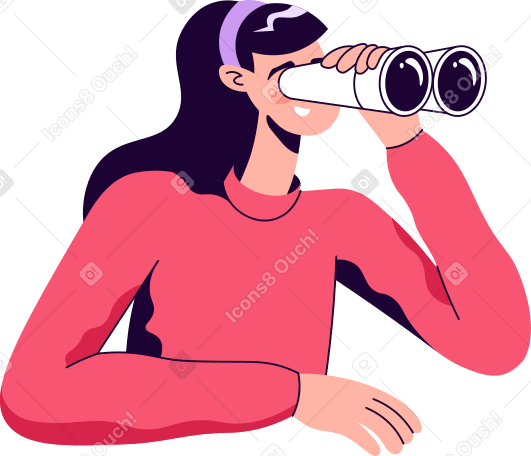 girl looking through binoculars Illustration in PNG, SVG