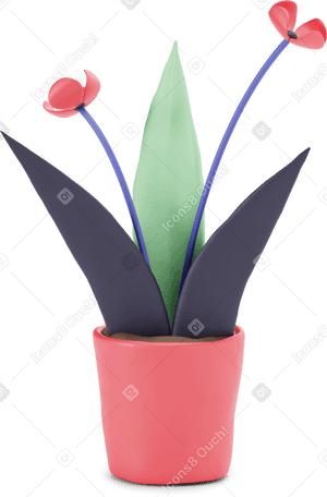 3D Blume im roten topf PNG, SVG