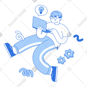 Young man working on laptop PNG、SVG