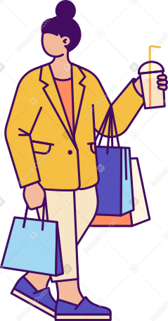 lady with bags and drink PNG, SVG
