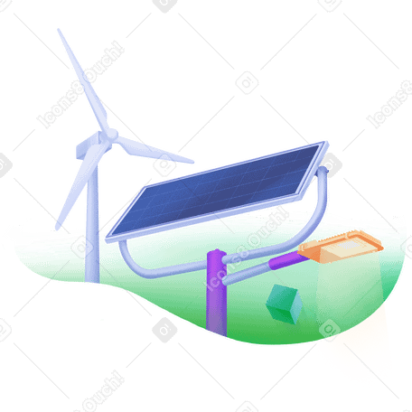 Street lamp powered by a solar panel and a wind turbine PNG, SVG