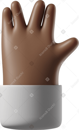3D Vulcan salute dark brown skin hand PNG, SVG
