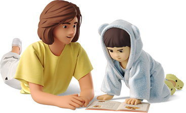 woman reading with baby PNG, SVG