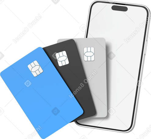 3D phone and credit cards PNG, SVG
