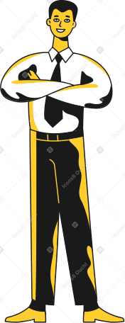 standing businessman with crossed arms Illustration in PNG, SVG