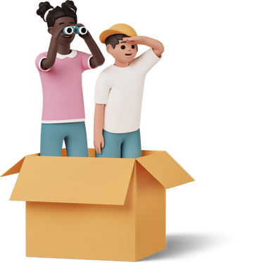 boy and girl in paper box looking for something PNG, SVG