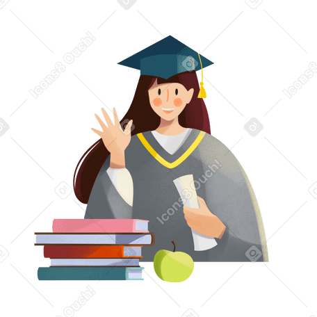 Graduate in a graduate cap and a diploma in her hands Illustration in PNG, SVG