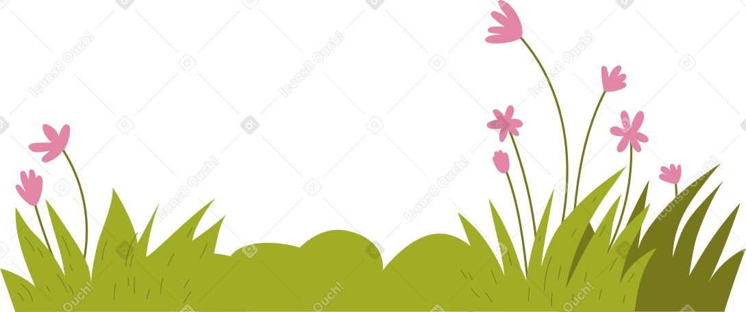green grass with pink flowers PNG、SVG