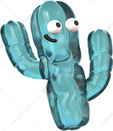 3D inflated cactus with goofy face PNG, SVG