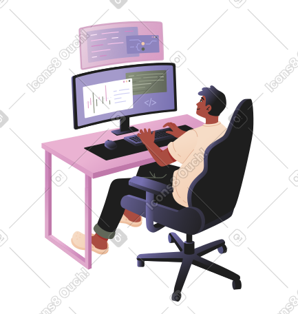 Male programmer writing program code animated illustration in GIF ...