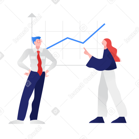 Man and woman discussing graph PNG, SVG