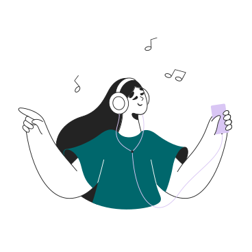 Girl listening to music on the player PNG, SVG