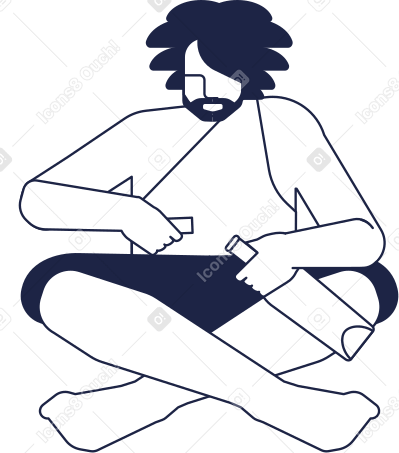 sitting man line Illustration in PNG, SVG