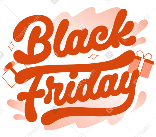 Lettering Black Friday with gifts and pastel clouds text PNG, SVG