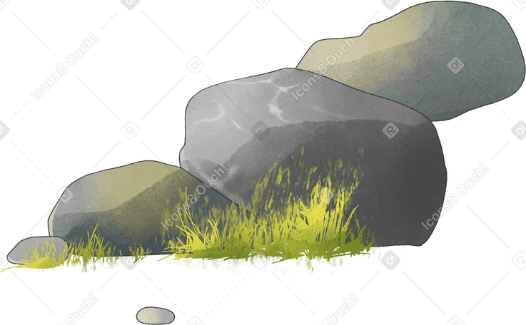 stones with grass Illustration in PNG, SVG