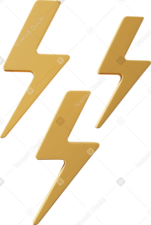 3D Three yellow lightning bolts Illustration in PNG, SVG