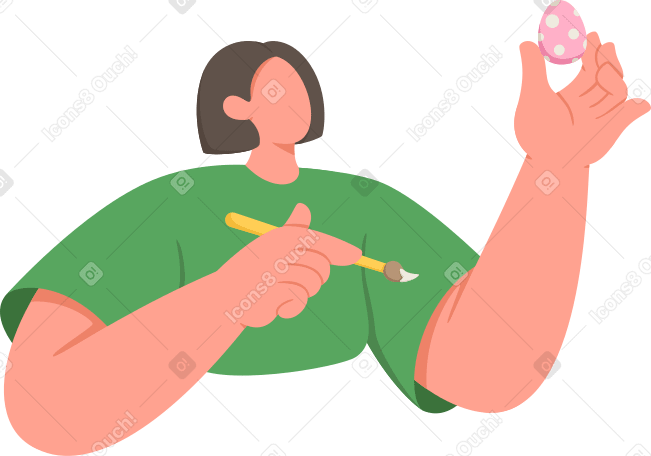 Женщина красит розовое пасхальное яйцо в PNG, SVG